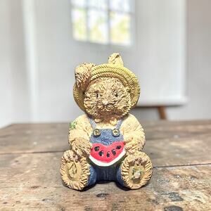 Vintage Resin Bunny Figurine Blue Overalls Estate Find Great Vintage Condition